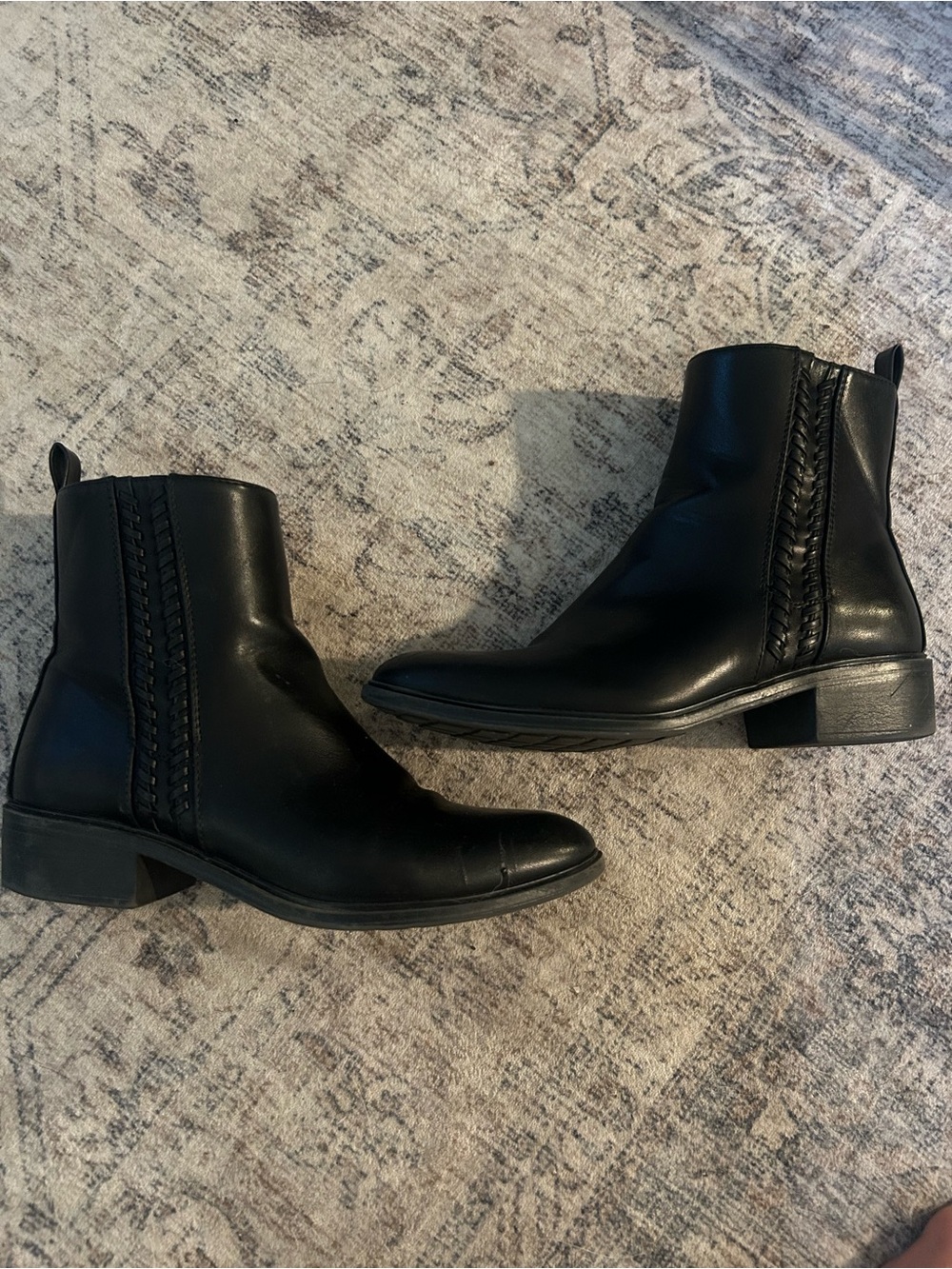 BareTraps Black Faux Leather Ankle Booties with Braided Side Detail